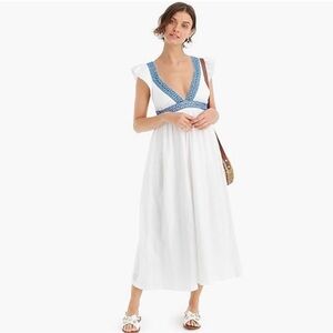 J. Crew Elegant White Maxi Dress with Blue Details